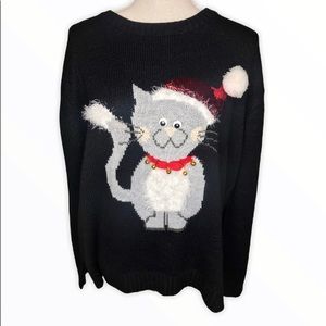 Ugly Christmas Sweater Cat with Bells Black XL